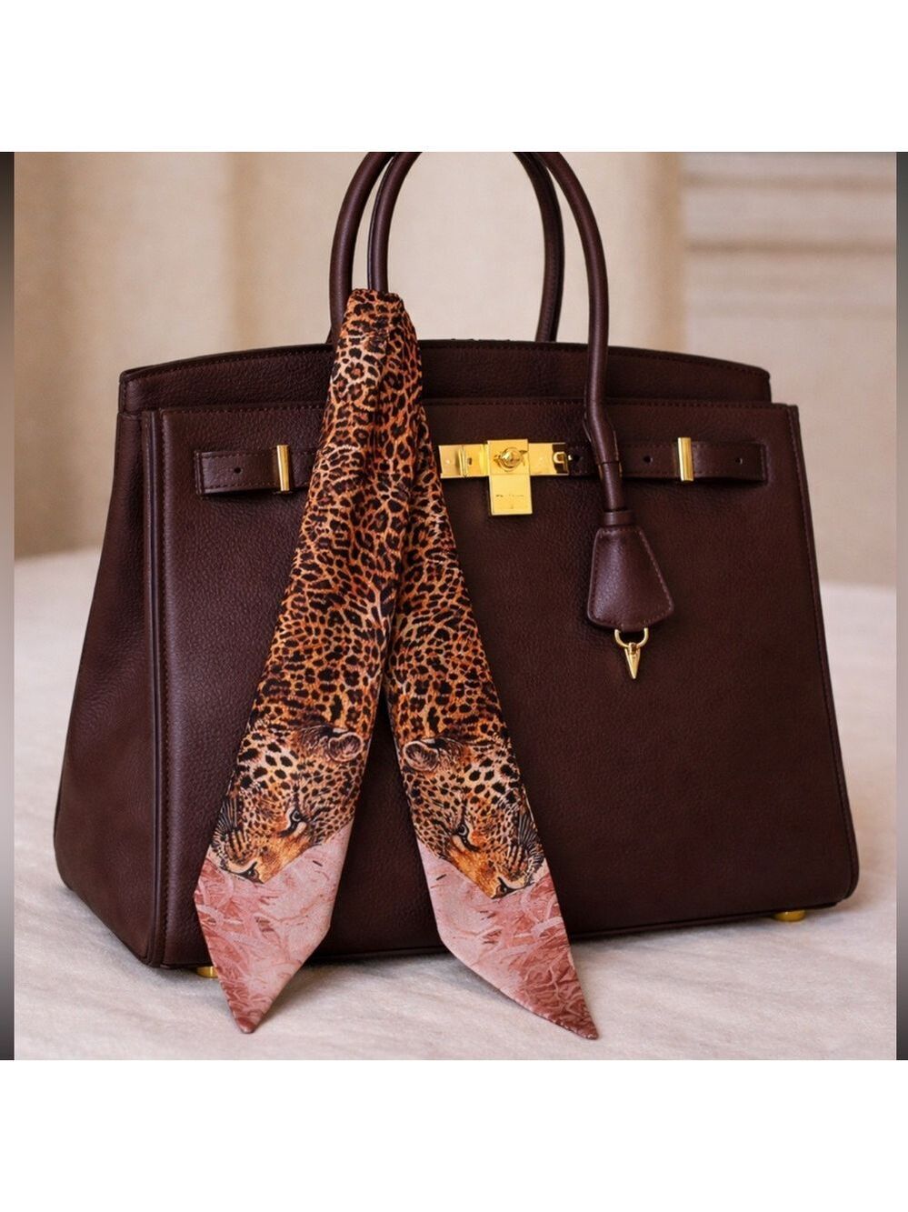 PINK LEOPARD PRINT SKINNY SLIM SCARF BANDEAU BAG HANDLE WRAP HAIR TIE